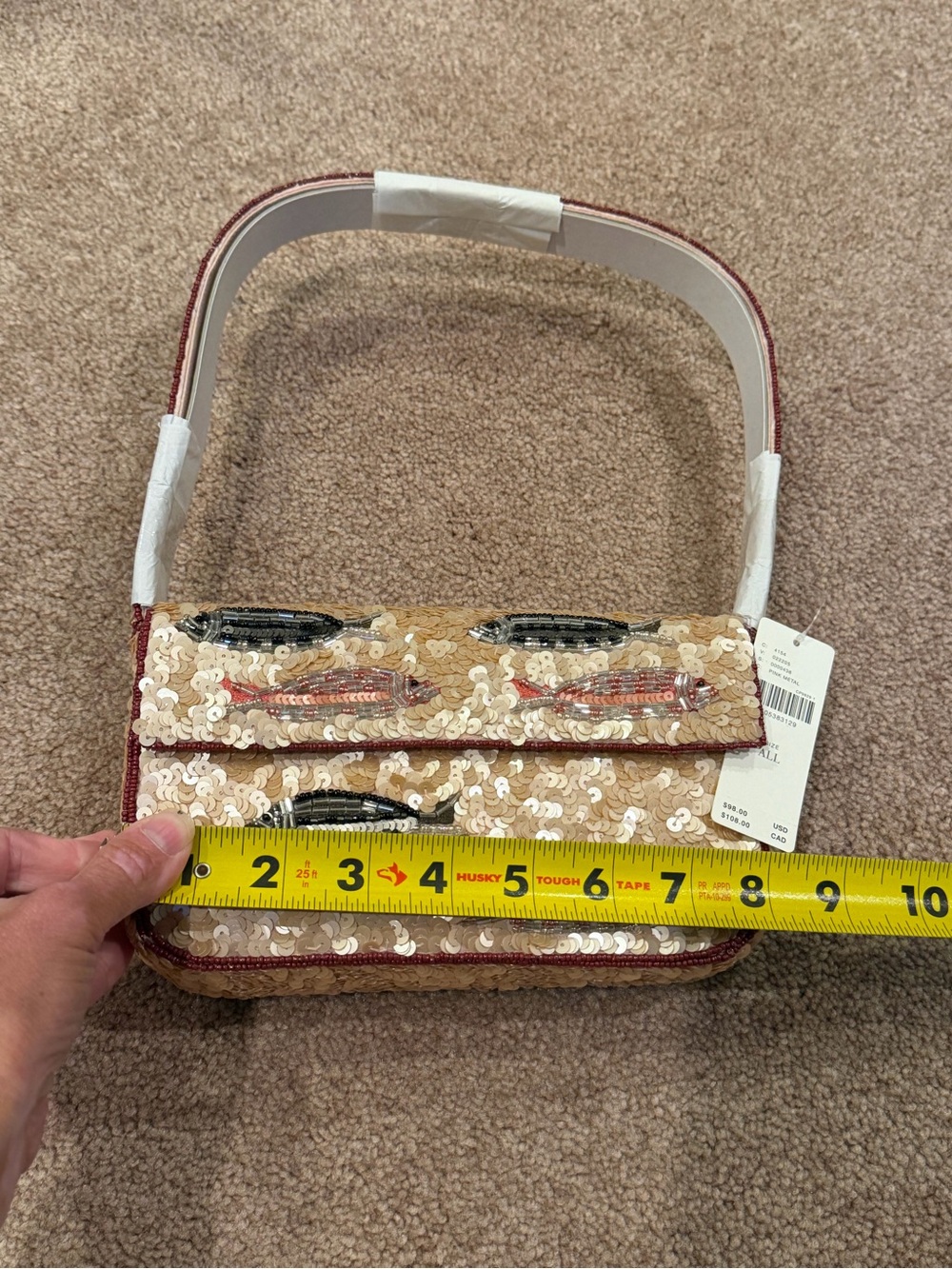 NWT new Anthropologie Fiona beaded shoulder bag purse sardines pink tan beige - Picture 7 of 16